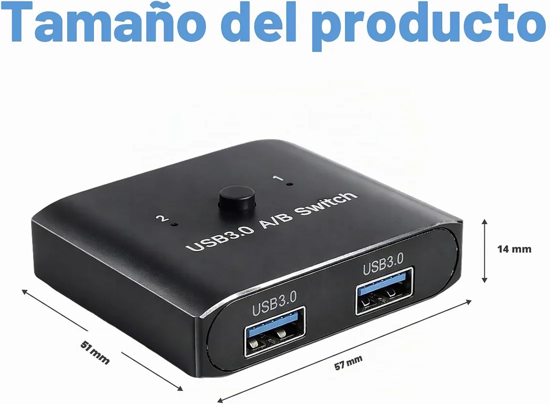 Switch USB 3.0 Bidireccional 2 en 1 1pcs, Conmutador USB 5Gbps para 2 Ordenadores, KVM USB para Teclado Ratón Impresora Escáner, Switch USB 3.0 Plug and Play con LED Compacto foto 2