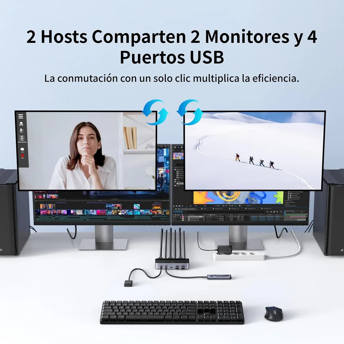 UGREEN Switch KVM HDMI 2.0 2 Entradas 2 Salidas 4K 60 Hz Conmutador 2 PC | 4 Puertos USB 5 Gbps para Teclado Ratón Disco Duro Controlador de Escritorio Compatible con Windows Linux macOS foto 2