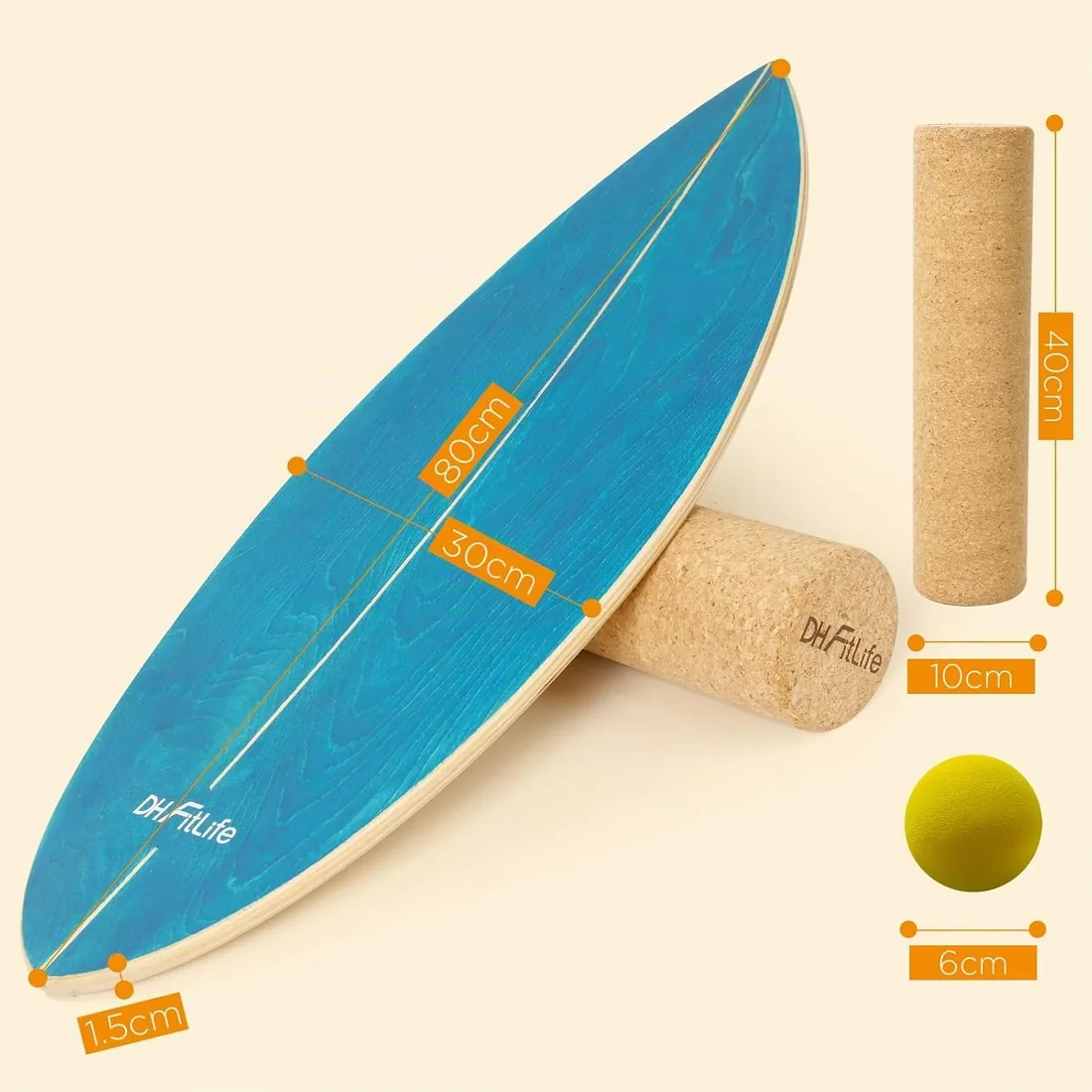DH FitLife Tabla de Equilibrio de Madera, Balance Board con Rodillo y Bola | Rocker Shape｜Madera de abedul｜Hasta 150 kg｜Core y coordinación｜Uso interior foto 2