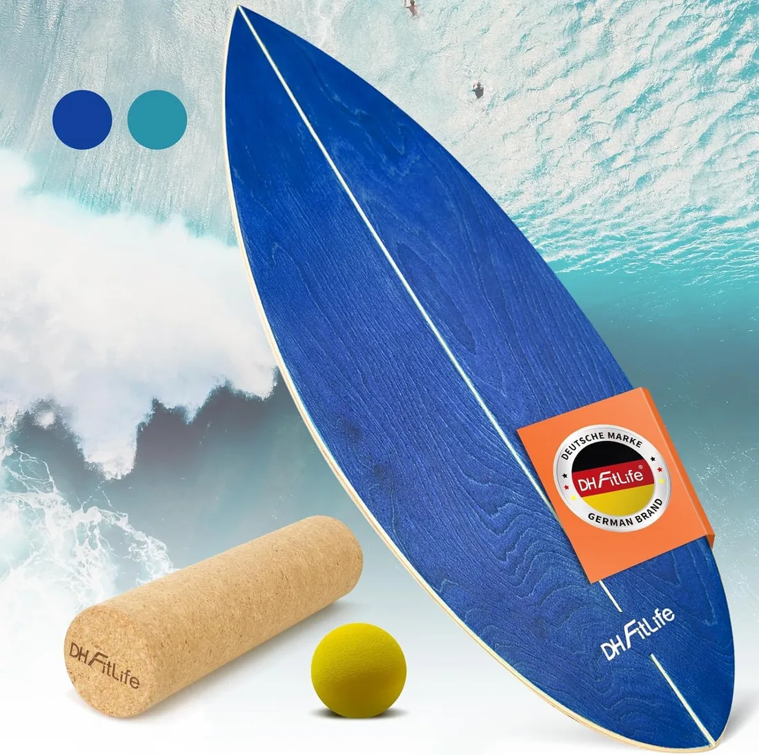 DH FitLife Tabla de Equilibrio de Madera, Balance Board con Rodillo y Bola | Rocker Shape｜Madera de abedul｜Hasta 150 kg｜Core y coordinación｜Uso interior foto 2