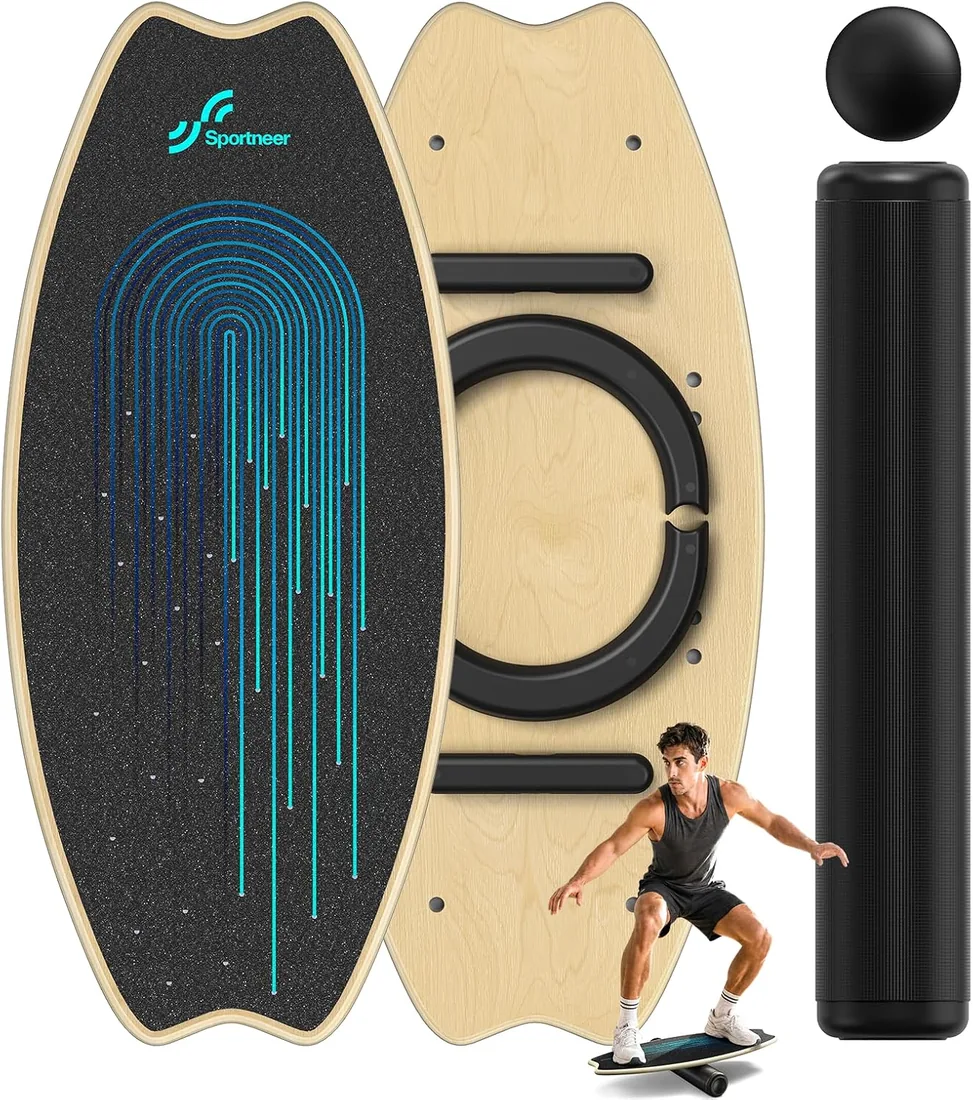 Sportneer - Tabla de equilibrio de madera, monopatín de interior y tabla de equilibrio para niños y adultos