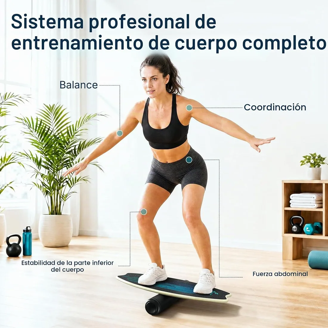 Sportneer - Tabla de equilibrio de madera, monopatín de interior y tabla de equilibrio para niños y adultos foto 2