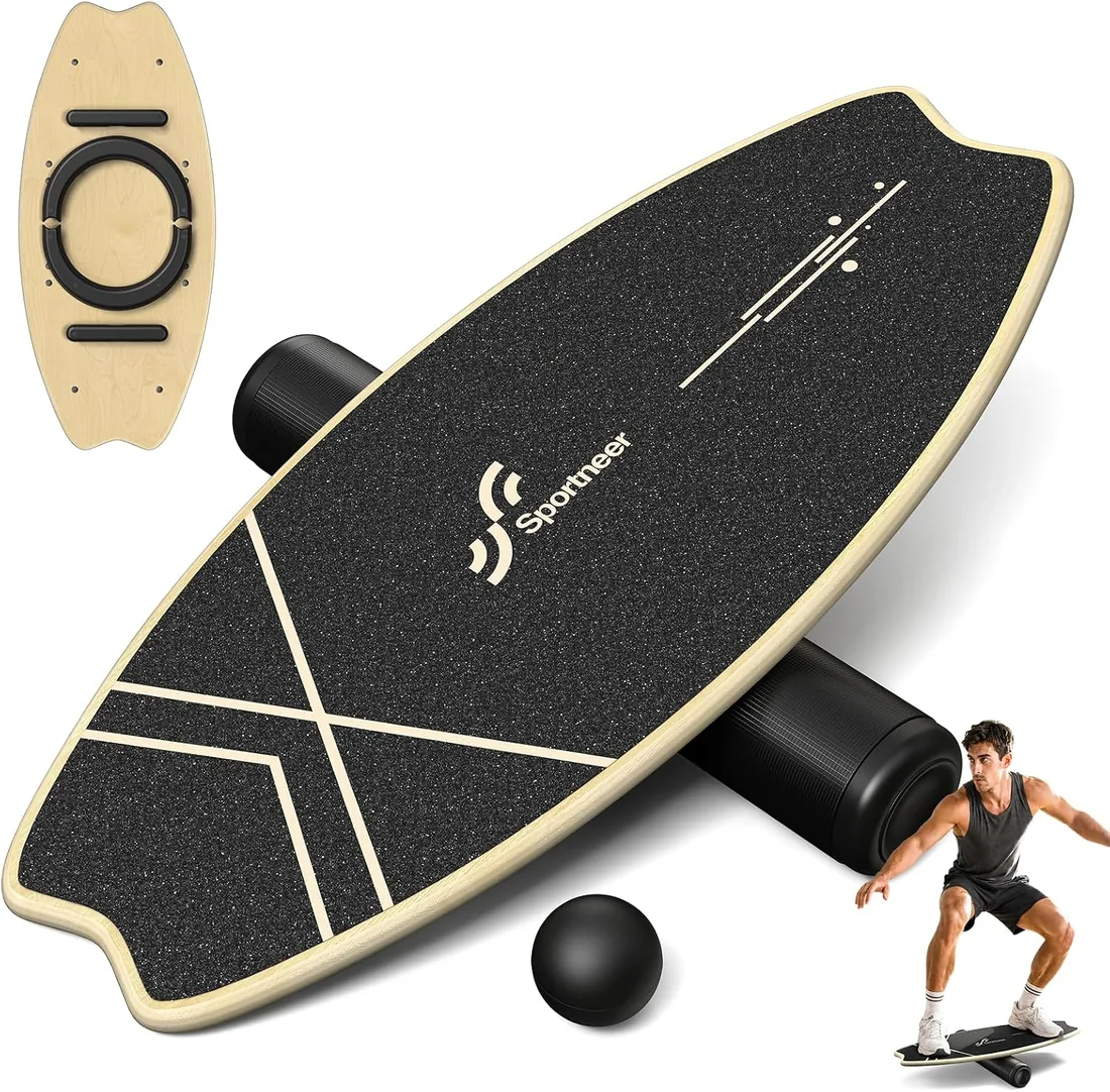 Sportneer - Tabla de equilibrio de madera, monopatín de interior y tabla de equilibrio para niños y adultos
