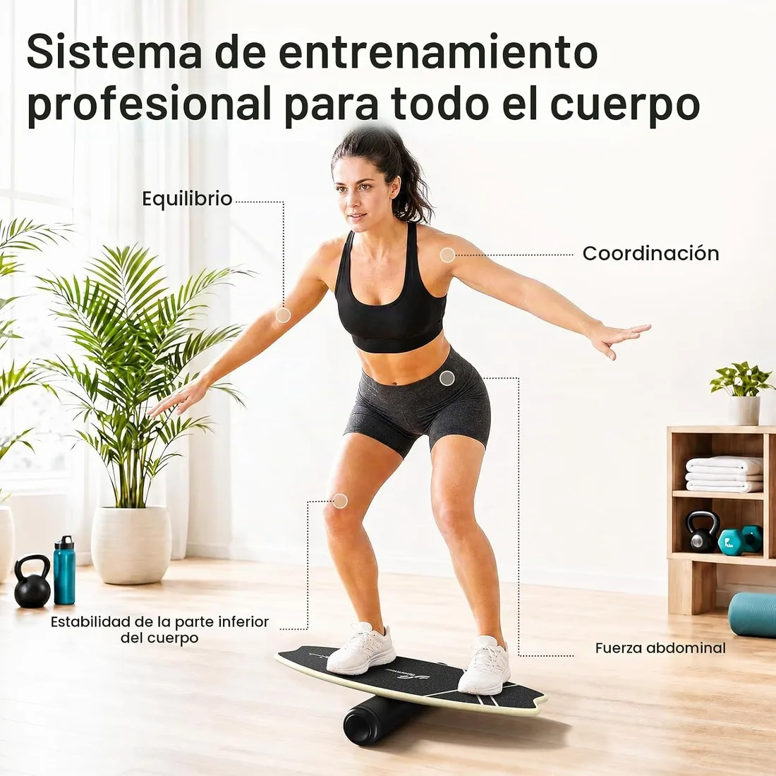 Sportneer - Tabla de equilibrio de madera, monopatín de interior y tabla de equilibrio para niños y adultos foto 2