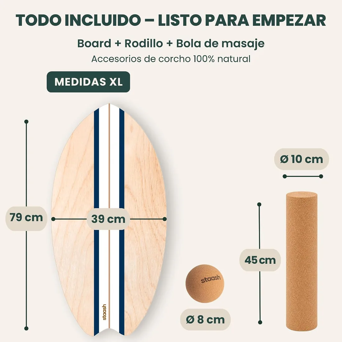STAASH Balance Board – Tabla de Equilibrio Principiante, Rodillo y Pelota | Kit 3 piezas: tabla de equilibrio de madera antideslizante, rodillo y pelota · ideal para empezar · yoga, fitness, surf foto 2