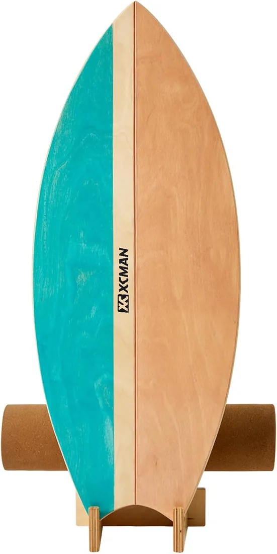 XCMAN Tabla de equilibrio de surf con rodillo de madera para ejercicios de equilibrio y estabilidad, superficie antideslizante para adultos y niños, tabla de equilibrio para surf, snowboard, patineta