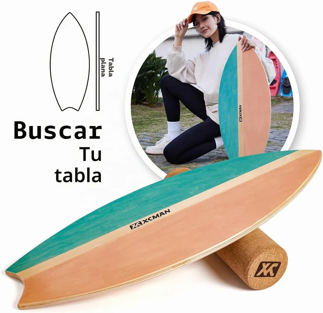 XCMAN Tabla de equilibrio de surf con rodillo de madera para ejercicios de equilibrio y estabilidad, superficie antideslizante para adultos y niños, tabla de equilibrio para surf, snowboard, patineta foto 2
