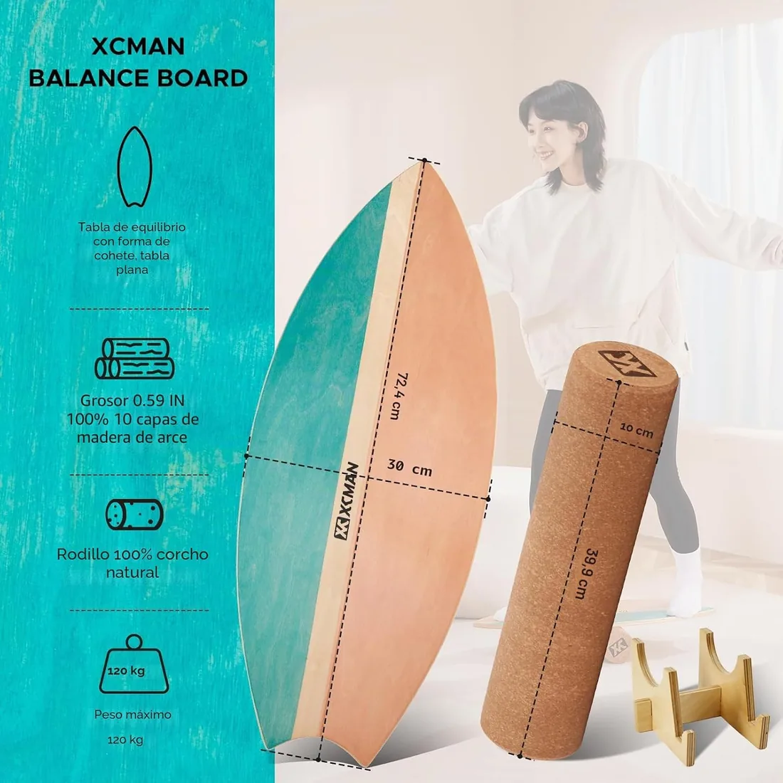 XCMAN Tabla de equilibrio de surf con rodillo de madera para ejercicios de equilibrio y estabilidad, superficie antideslizante para adultos y niños, tabla de equilibrio para surf, snowboard, patineta foto 3