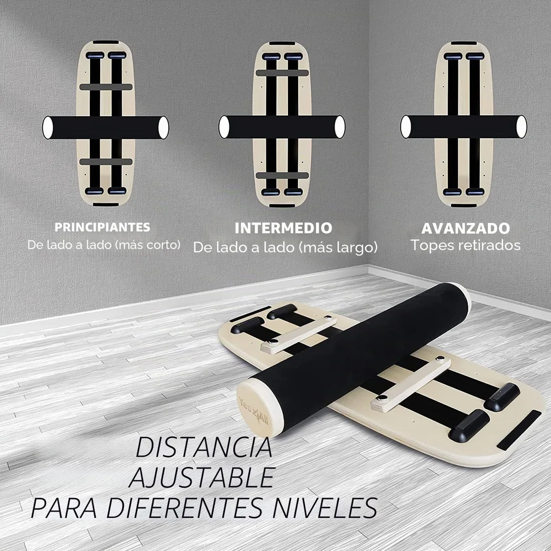 Yes4All - Entrenador de tabla de equilibrio de surf premium con tapones ajustables, 3 opciones de distancia diferentes de 27.9, 40.6 y 22 pulgadas, tabla de equilibrio de surf, entrenador de surf foto 2