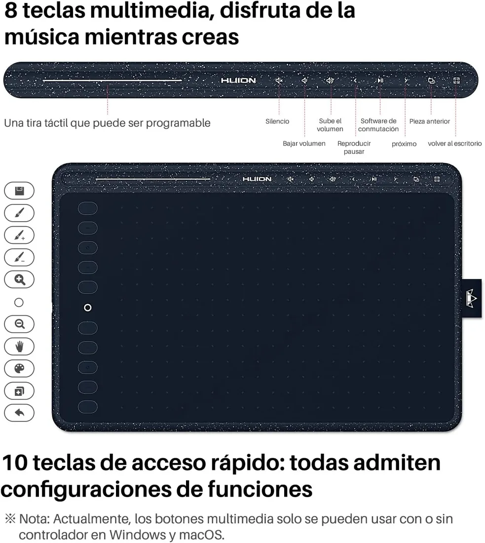 HUION HS611 Tableta Gráfica, Teclas Multimedia BGM foto 2