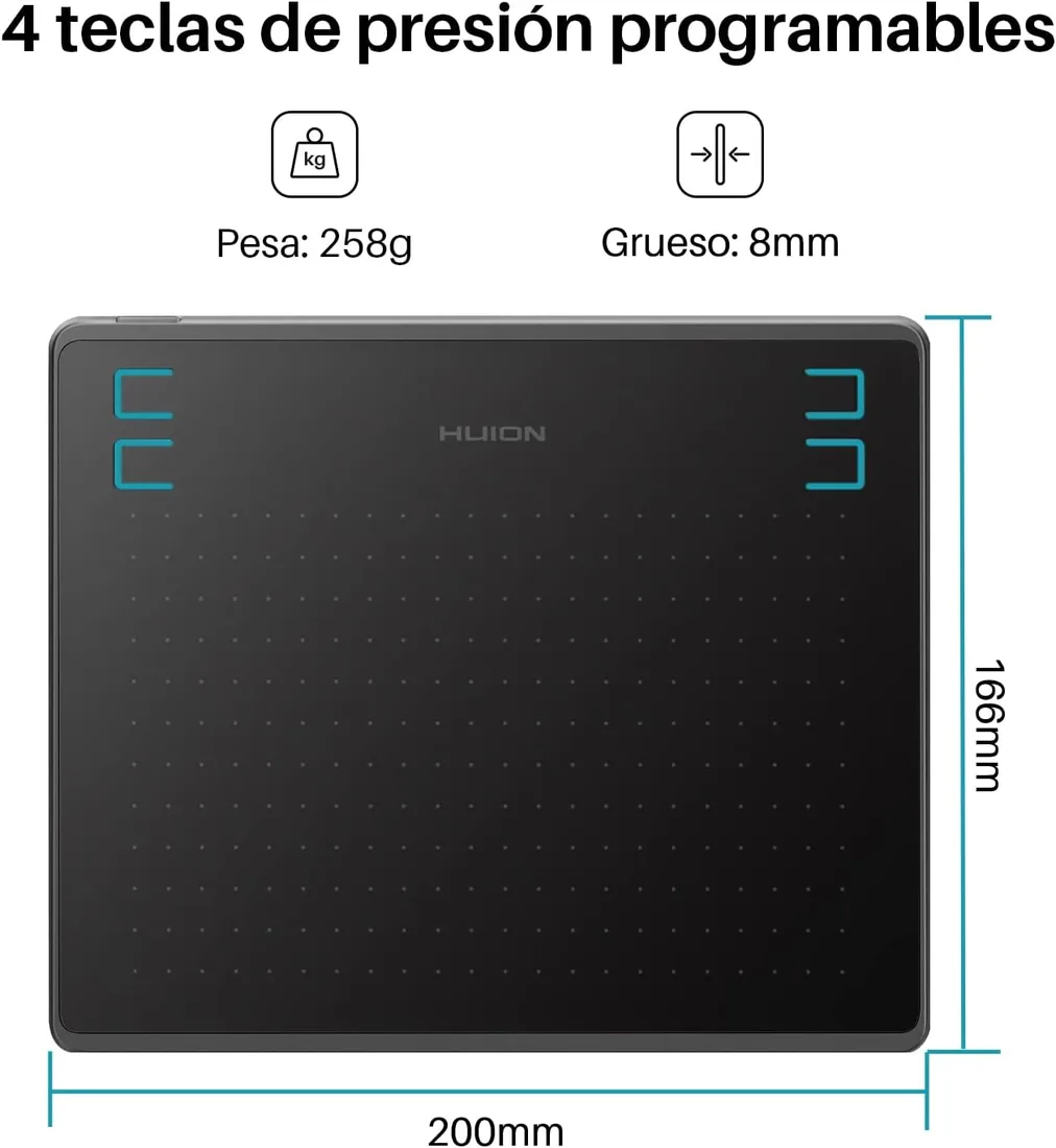 HUION HS64 Tableta Gráfica, 4 Teclas para Principiantes foto 3