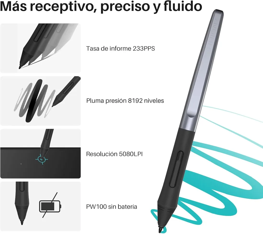 HUION Inspiroy H640P Tableta Gráfica, 8192 Niveles,Inclinación de ±60° foto 2