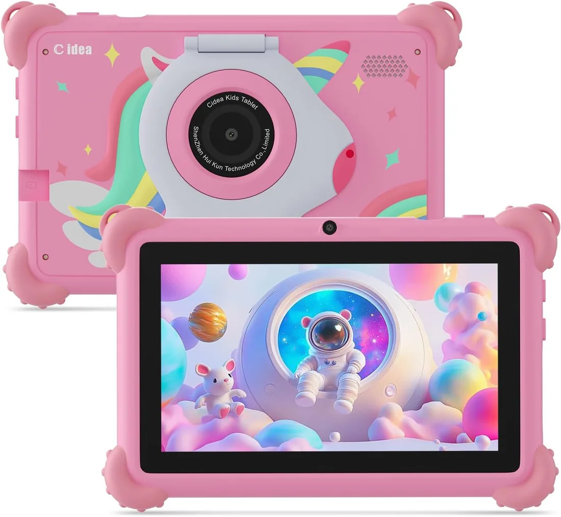 C idea Tablet de 7 pulgadas para niños, Android 15, 6 GB RAM + 32 GB ROM, 1024 x 600, batería de 2500 mAh, WiFi y Bluetooth, aplicaciones preinstaladas para niños (rosa) foto 3