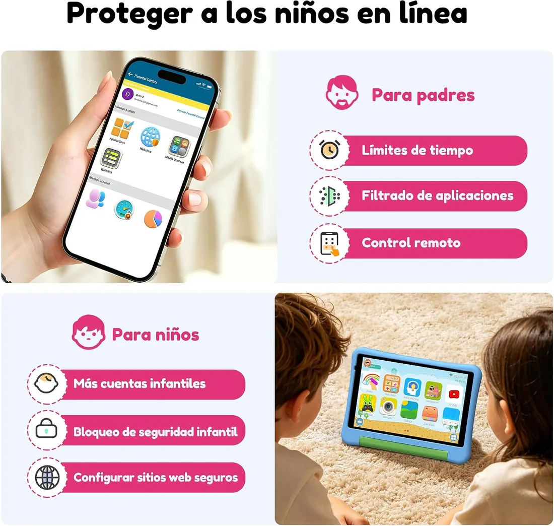 Tablet para Niños 8 Pulgadas,Android 15 Go,7GB RAM+32GB ROM,5000mAh,Rosa | Tablet Niños con Control Parental y iWAWA,1280*800,512GB TF,WiFi 5, BT 5.0,Compatible YouTube Kids,Pantalla IPS,Fácil de usar foto 2