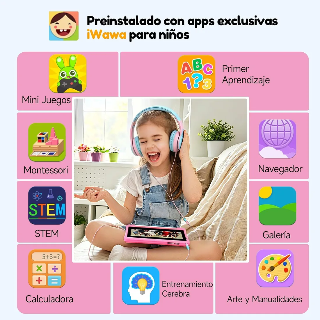 Tablet para Niños 8 Pulgadas,Android 15 Go,7GB RAM+32GB ROM,5000mAh,Rosa | Tablet Niños con Control Parental y iWAWA,1280*800,512GB TF,WiFi 5, BT 5.0,Compatible YouTube Kids,Pantalla IPS,Fácil de usar foto 3