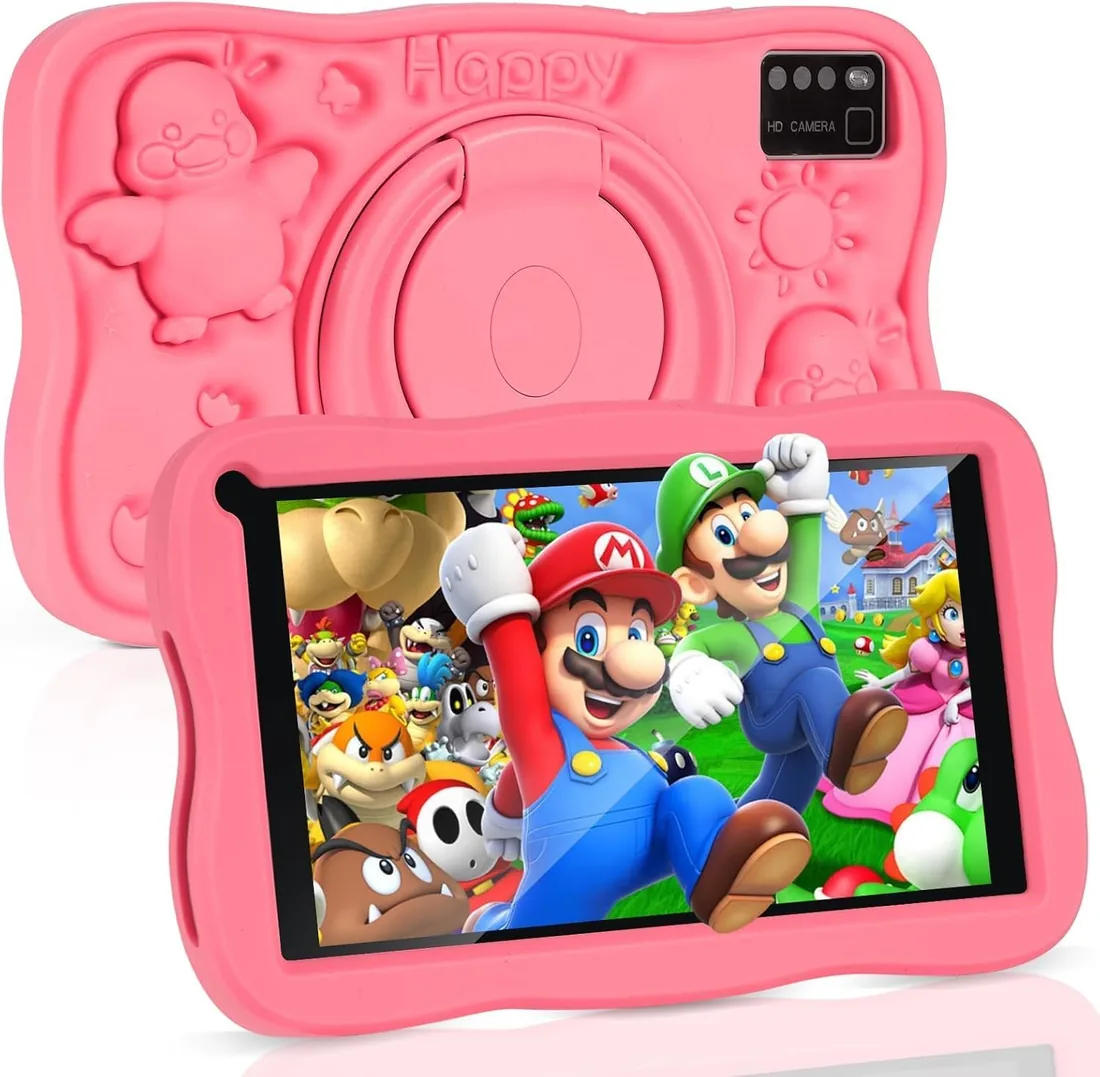 Tablet para Niños de 7 Pulgadas, Android con 8GB RAM y 64GB ROM Ampliable a 256GB, Pantalla IPS HD, WiFi 5/2.4 GHz, Control Parental, Certificado por Google, Incluye Funda Rosa – Tableta Educativa
