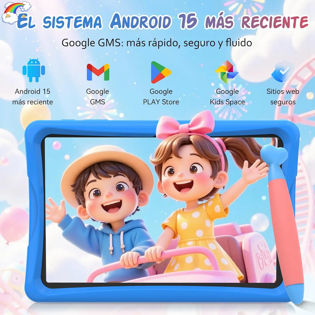 TABWEE K10 Tablet para Niños 10 Pulgadas, 12 GB RAM + 64 GB ROM (TF 2TB) | Tableta Infantil con Google Kids Space, Tableta Educativa para Niños con Wi-Fi, Control Parental, Funda Rosa foto 2