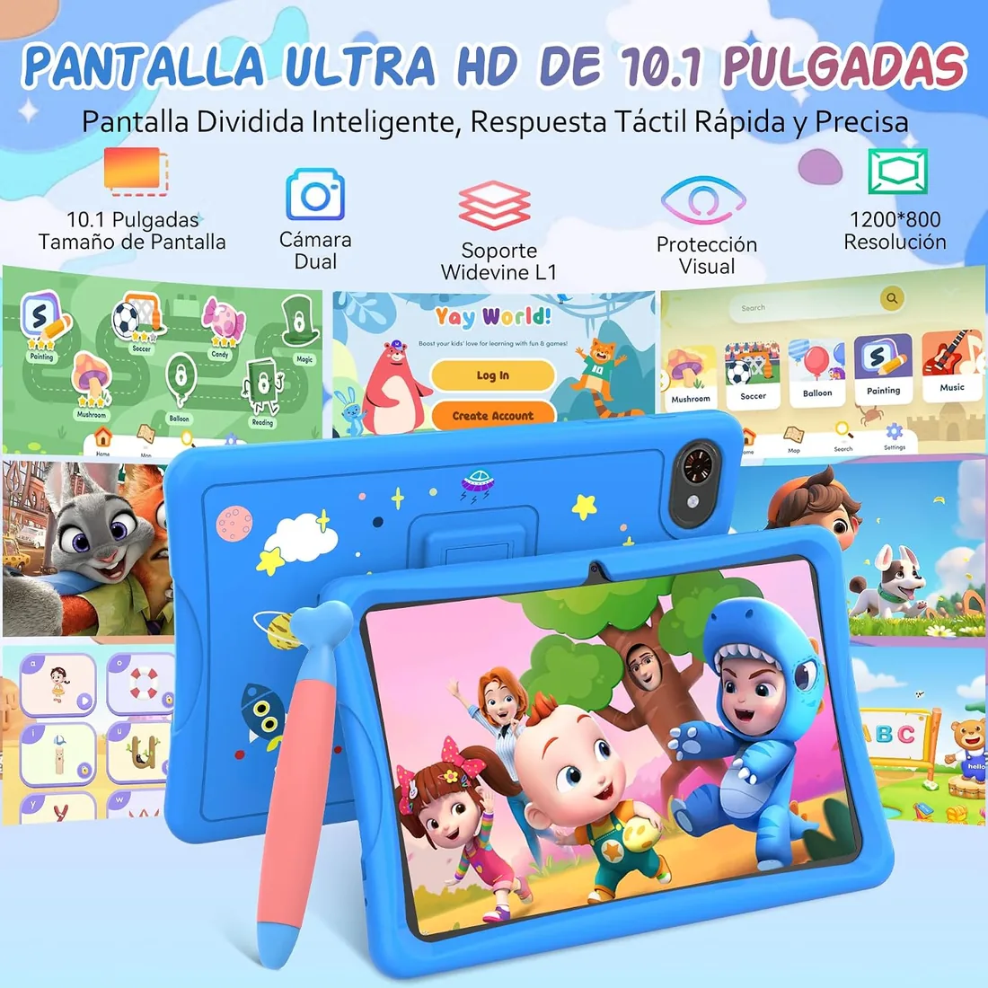 TABWEE K10 Tablet para Niños 10 Pulgadas, 12 GB RAM + 64 GB ROM (TF 2TB) | Tableta Infantil con Google Kids Space, Tableta Educativa para Niños con Wi-Fi, Control Parental, Funda Rosa foto 3