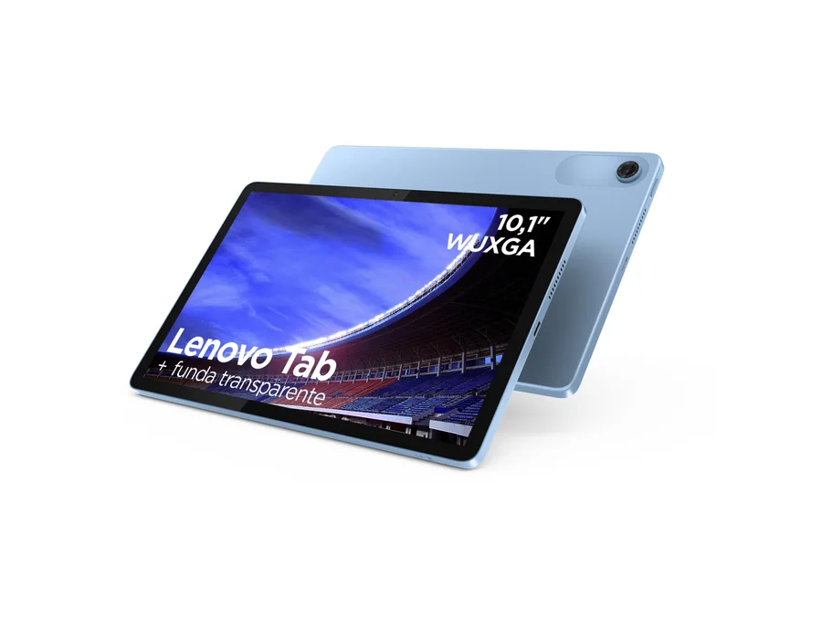 Lenovo Tab – Tablet 10.1" WUXGA (MediaTek Helio G85, 4 GB RAM, 128 GB, 60 Hz, 2 Altavoces, Wi-Fi 5, Bluetooth 5.3, Android 14) Color Azul Polar – Incluye Case Transparente con Sopo