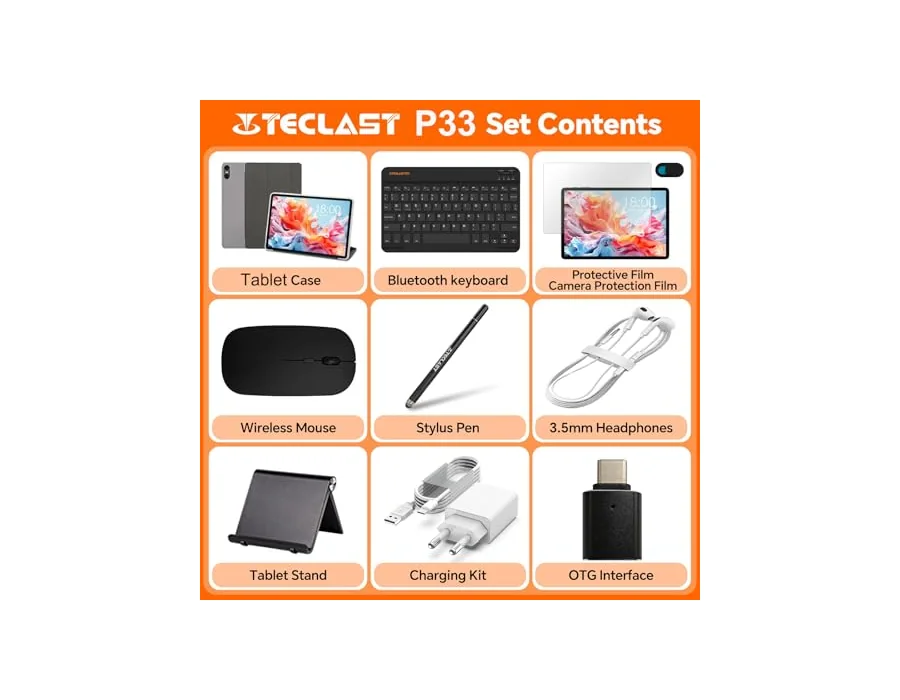 TECLAST P33 Tablet 10 Pulgadas Gemini AI, Android Tableta con 10 Accesorios, 64GB+4TB TF, 2GHz Octa-Core, Widevine L1, WiFi 6, 6000mAh/BT5.4/OTG, Tablet con Teclado+Lápiz+Funda+Rat foto 3