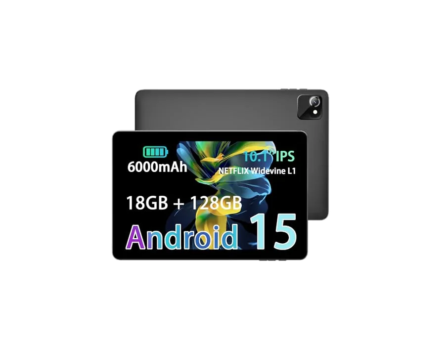 Tablet Android 15 de 10,1 Pulgadas con Cargador, 18GB RAM 128GB ROM, Octa-Core T30, Ampliable hasta 1TB, Face ID, WiFi 2.4/5G, Batería 6000mAh, GPS, Cámara Dual, GMS, Gris foto 2