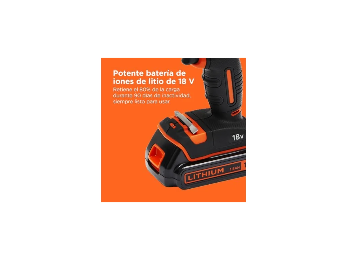 BLACK+DECKER Kit de taladro atornillador INALÁMBRICA de 18V con 2 baterías de 1,5Ah, cargador rápido,… foto 3