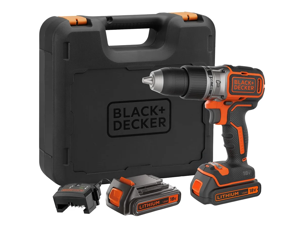 BLACK+DECKER Taladro percutor sin escobillas de 18V y 2 marchas, 28.000 BPM, 52Nm de par, incluye 2…