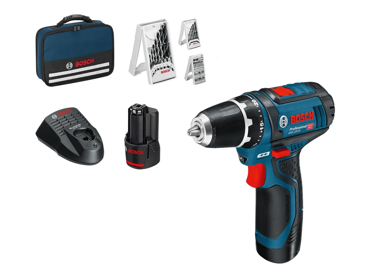 Bosch Professional 12V System atornillador a batería GSR 12V-15 (incl. 2 baterías de 2,0, cargador, set…