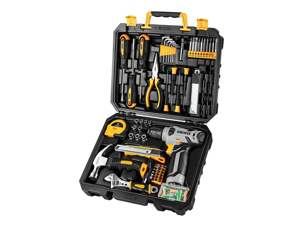 DEKO Caja Herramientas Completa con Destornillador Electrico/Taladro con bateria de 8V, Maletin de 126…