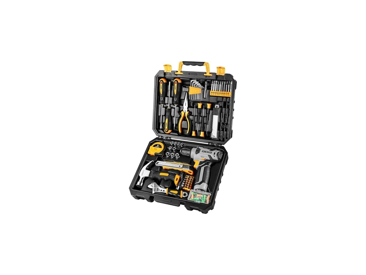 DEKO Caja Herramientas Completa con Destornillador Electrico/Taladro con bateria de 8V, Maletin de 126… foto 2