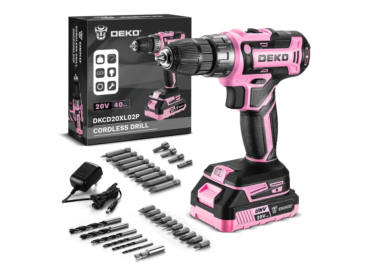 Taladro Inalámbrico, DEKOPRO 20V Taladro Atornillador Bateria con 1 Baterías y Cargador, 40 Nm, 2…