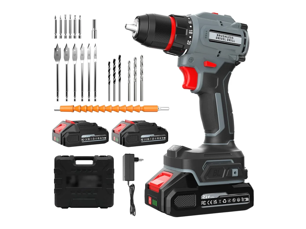 Taladro Atornillador Batería Sin Escobillas,55 Nm Máx,21V taladro bateria con 2 Baterías 2.0Ah…