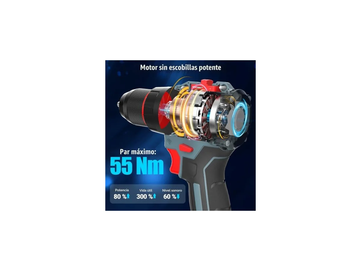 Taladro Atornillador Batería Sin Escobillas,55 Nm Máx,21V taladro bateria con 2 Baterías 2.0Ah… foto 3