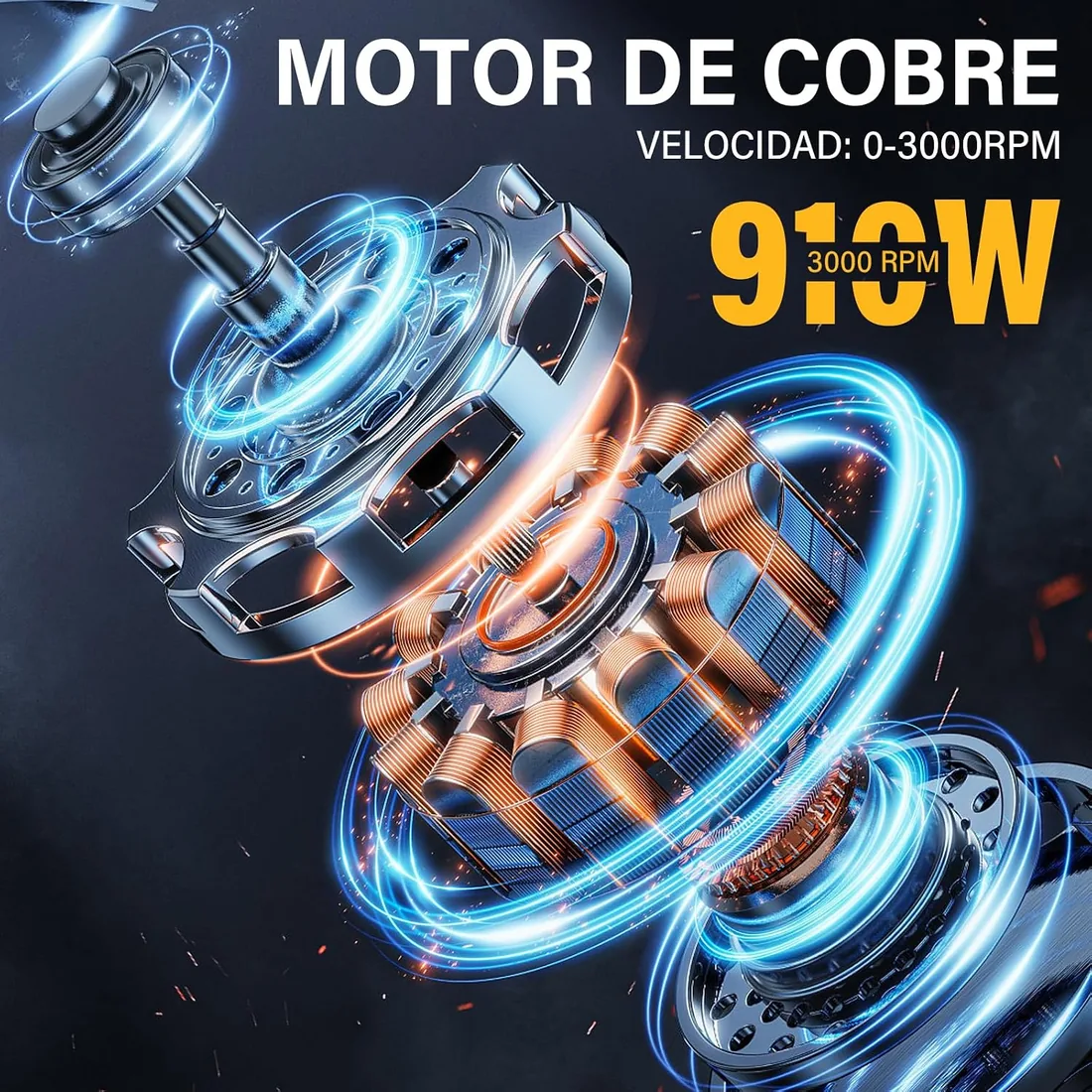 TEENO Taladro Percutor con Cable 910W, Taladro Percutor Eléctrico 0-3000 RPM con botón de velocidad variable, Mango Giratorio de 360°,38 Accesorios, Portabrocas de 13mm, Ladrillo, Madera, Acero foto 3