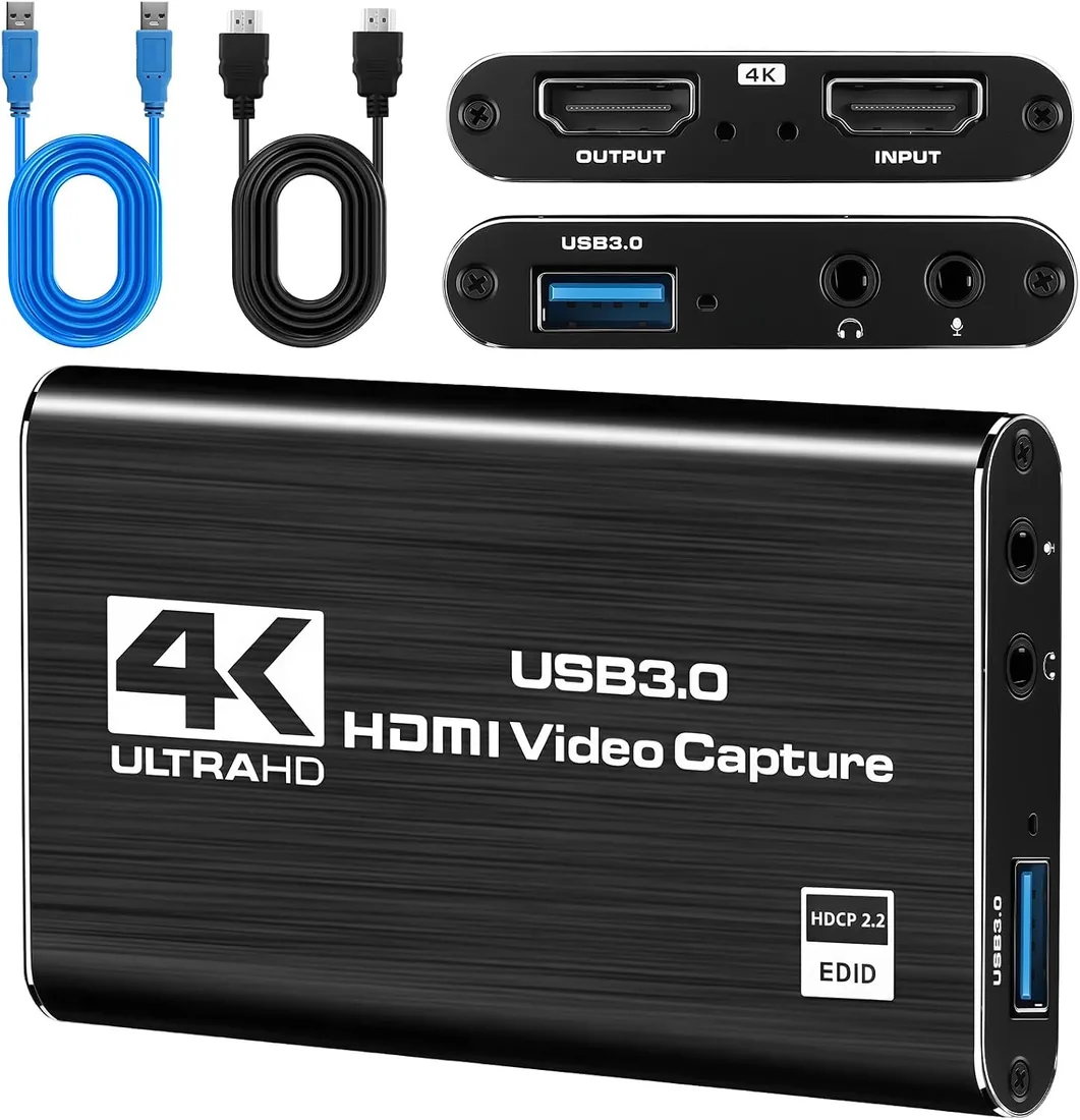 Capturadora de Audio y Video, Tarjeta de Captura USB 3.0 4K HDMI | captura 1080P 60FPS y 2K 30FPS Captura de Videojuegos compatible con streaming, juego y reunión(Negro) foto 2