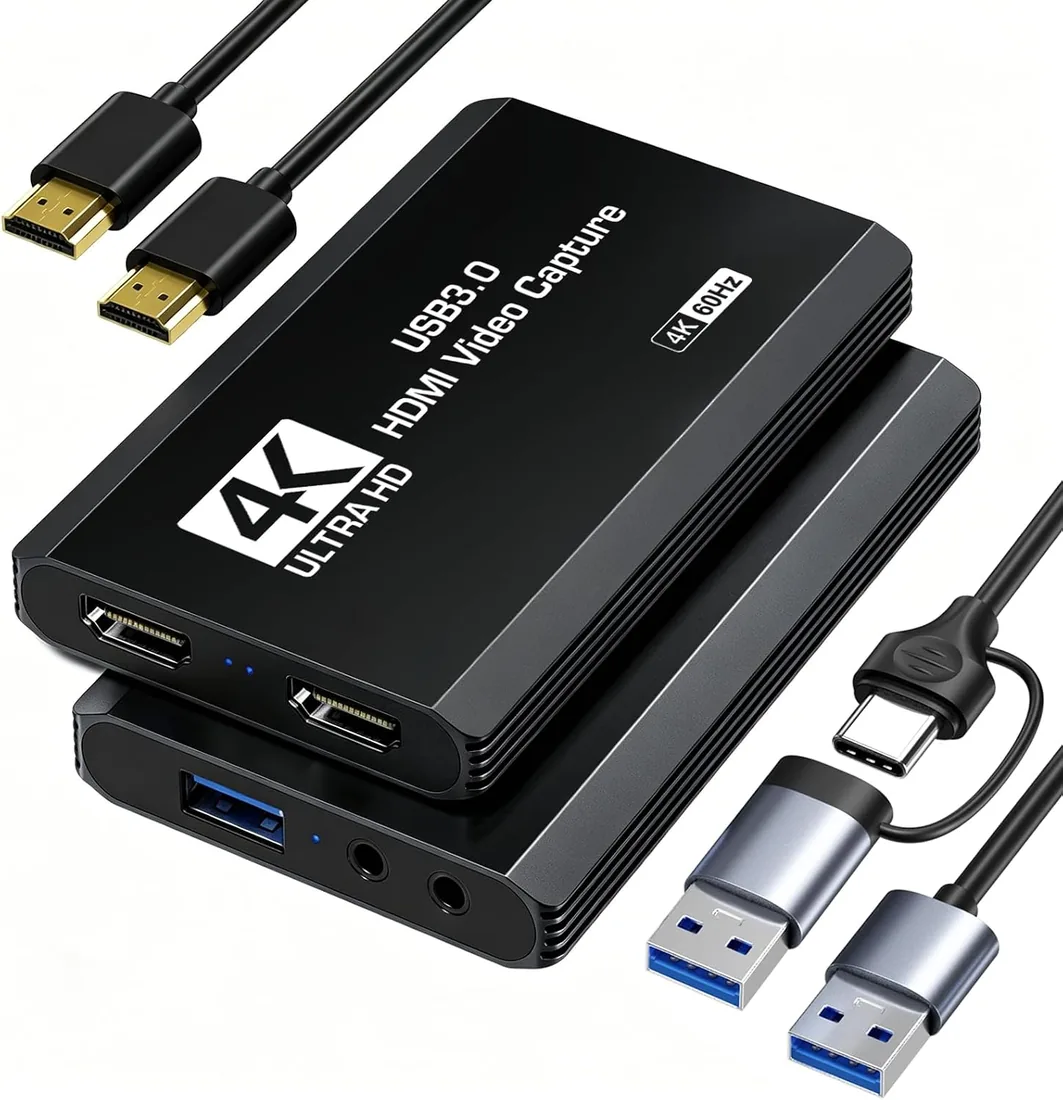 XIIXMASK Capturadora Vídeo HDMI USB 3.0, Captura 4K60FPS con Pass-Through | Dual-Port USB-A/USB-C para captura y streaming 4K60FPS y 1080P 120FPS. Para PS4/5, Xbox, Switch 1/2, PC, Mac y Cámara