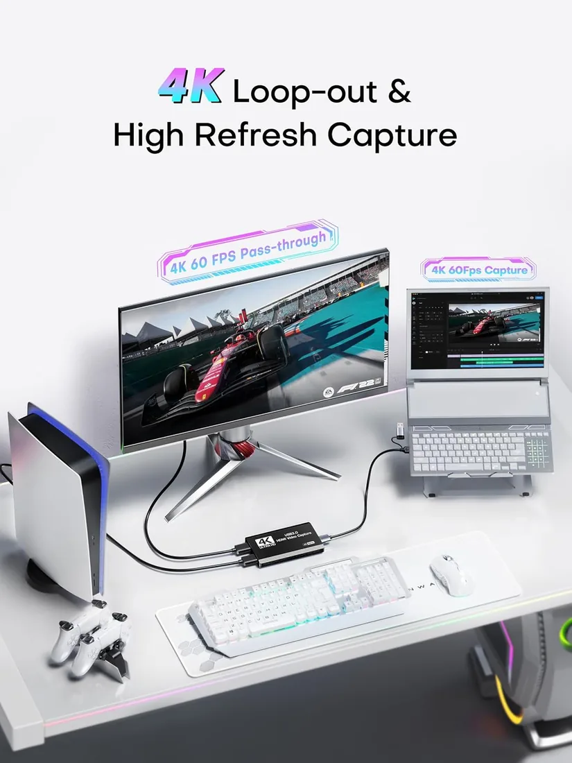 XIIXMASK Capturadora Vídeo HDMI USB 3.0, Captura 4K60FPS con Pass-Through | Dual-Port USB-A/USB-C para captura y streaming 4K60FPS y 1080P 120FPS. Para PS4/5, Xbox, Switch 1/2, PC, Mac y Cámara foto 2