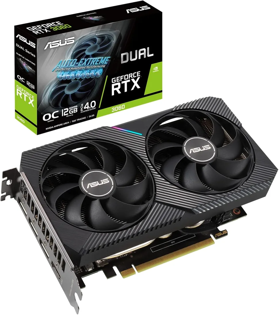 ASUS Dual NVIDIA GeForce RTX 3060 V2 OC Edition Tarjeta gráfica Gaming (PCIe 4.0, 12 GB GDDR6, HDMI 2.1, DisplayPort 1.4a, diseño de 2 Ranuras, Ventiladores Axial-Tech, Blanco
