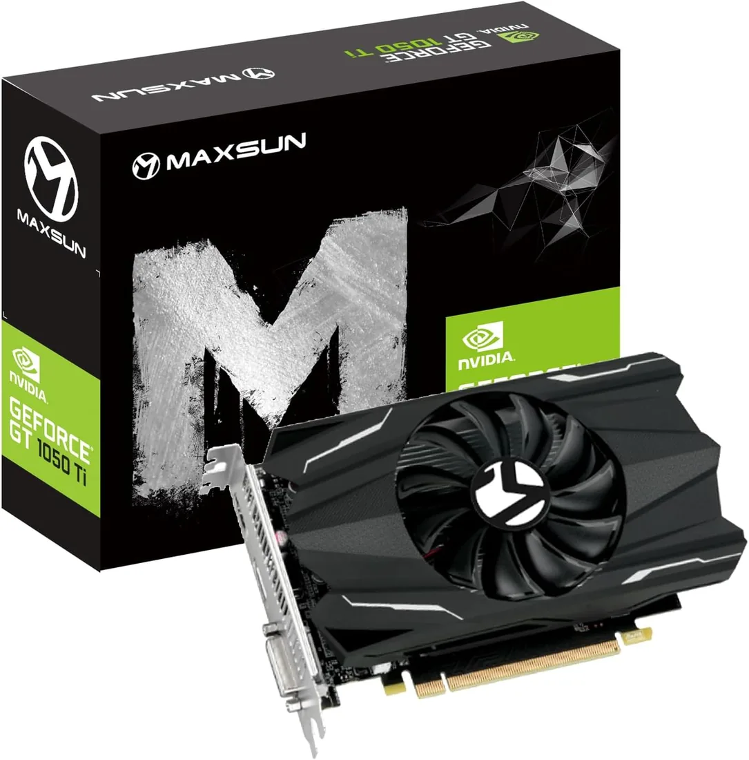 MAXSUN GEFORCE GTX 1050 Ti 4 GB GDDR5 Tarjeta gráfica para juegos de vídeo GPU para PC de juegos Mini ITX, DisplayPort, HDMI, DVI-D, sistema de refrigeración de ventilador único