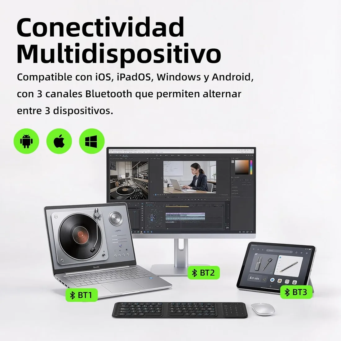 Bettdow Plegable Teclado Español Ñ, Teclado Plegable Bluetooth con Panel Táctil y Teclados Numérico, USB-C Recargable Mini Teclado para Windows/iOS/Android/Smartphones/Tabletas y Portátiles, Negro foto 3