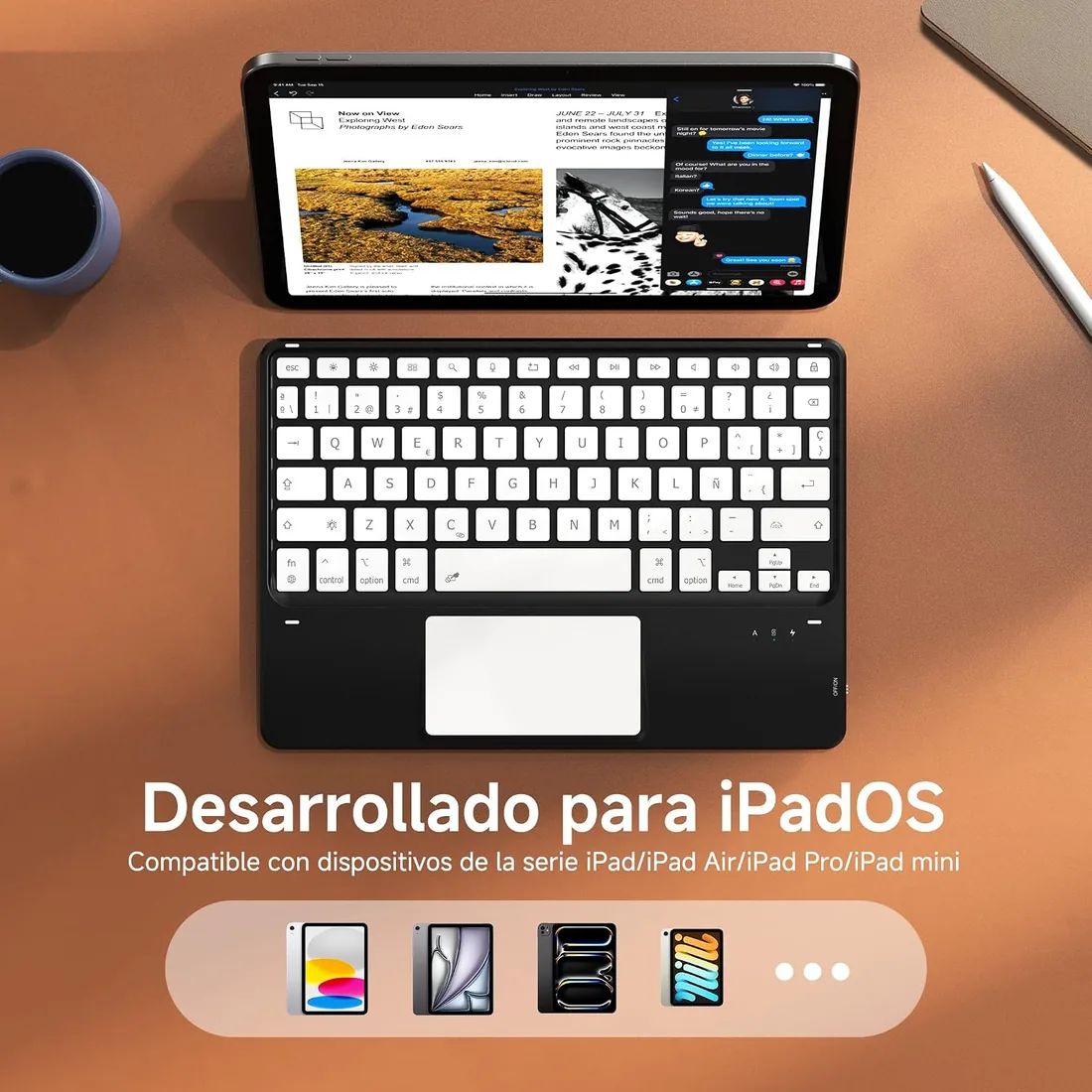 CACOE Teclado Bluetooth con Touchpad, Retroiluminado [Español], Negro foto 2