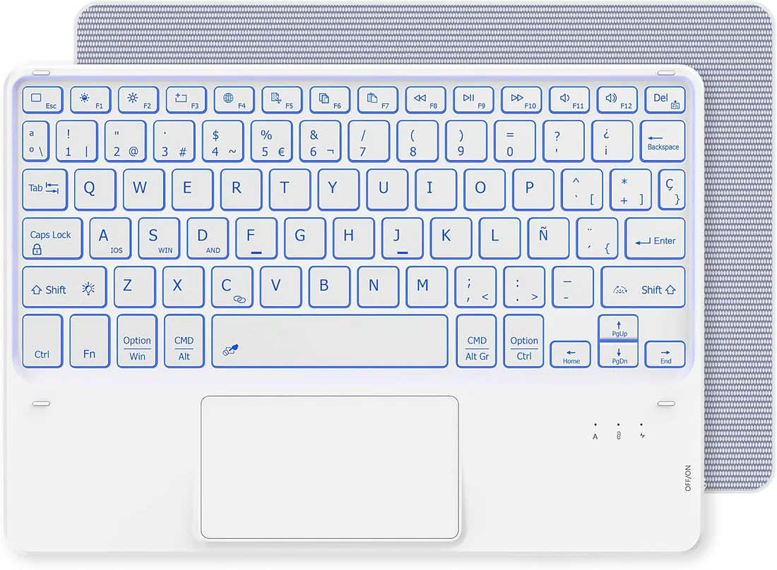 CACOE Teclado Bluetooth para iPad con Touchpad, Retroiluminado, Blanco