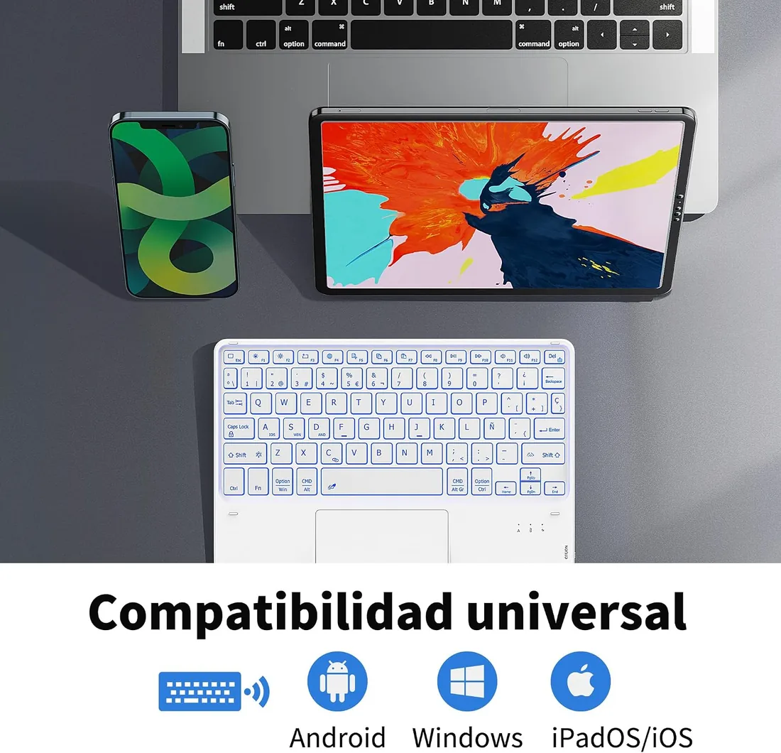CACOE Teclado Bluetooth para iPad con Touchpad, Retroiluminado, Blanco foto 2