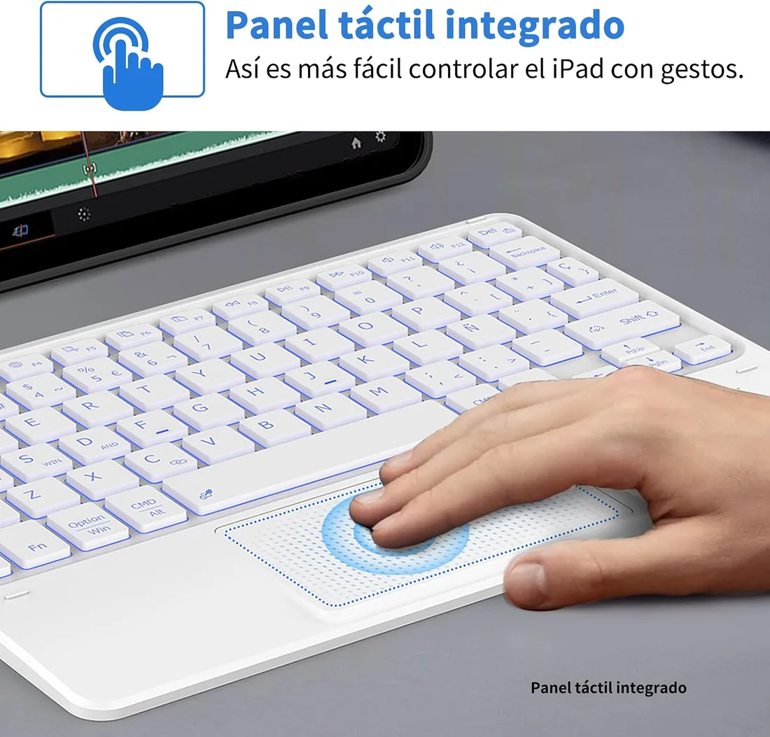 CACOE Teclado Bluetooth para iPad con Touchpad, Retroiluminado, Blanco foto 3