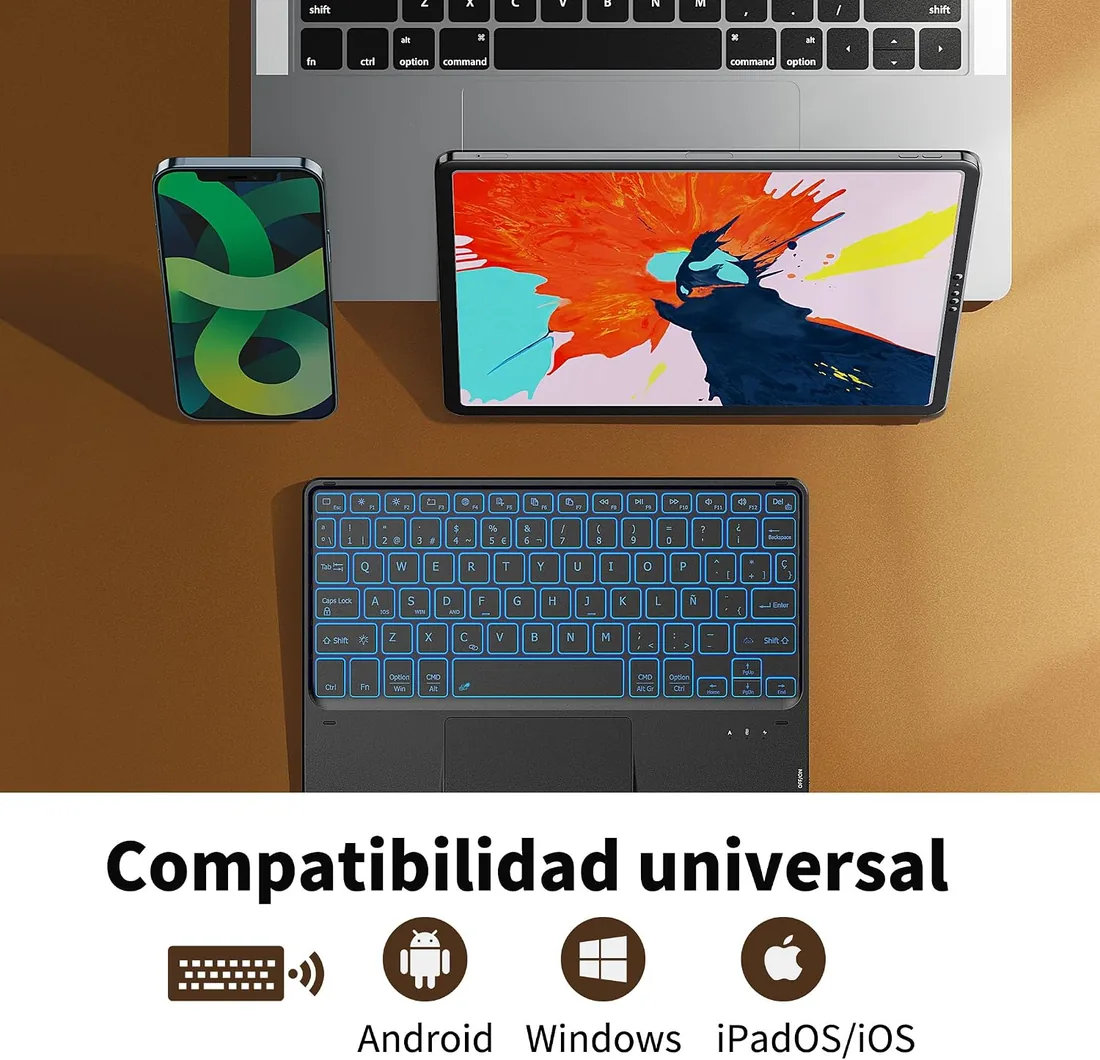 CACOE Teclado Bluetooth para iPad con Touchpad, Retroiluminado, Negro foto 2