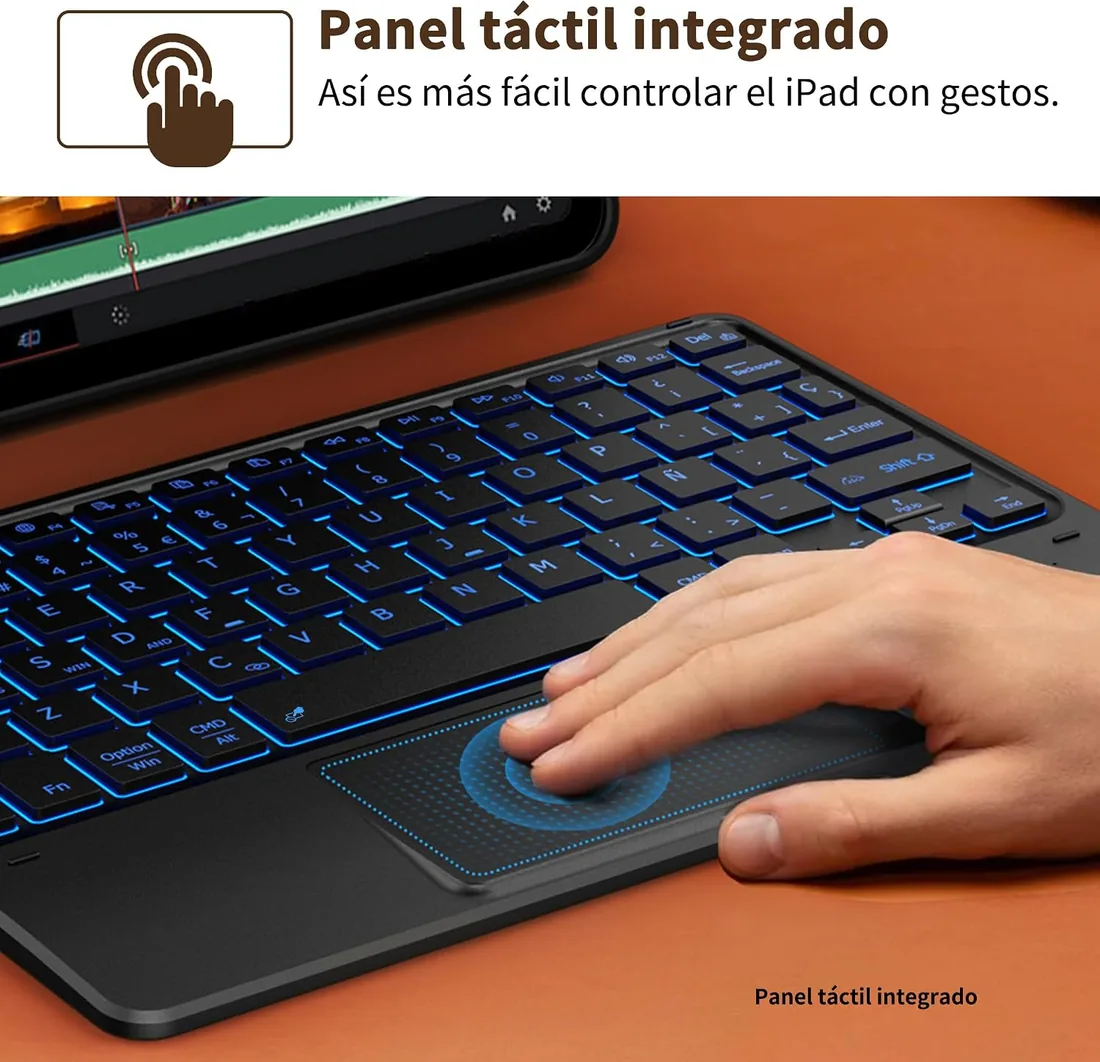 CACOE Teclado Bluetooth para iPad con Touchpad, Retroiluminado, Negro foto 3