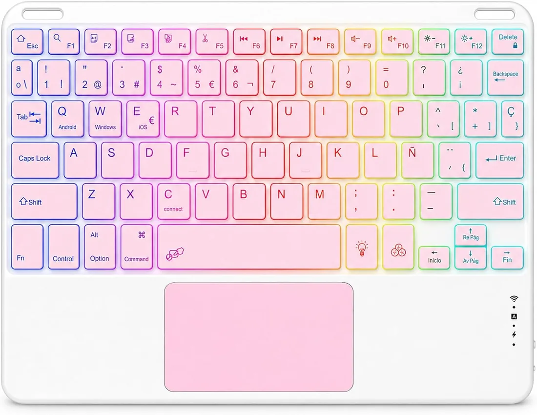 Teclado Bluetooth con Touchpad para iPad,Teclado Español Ñ Luz para Tablets
