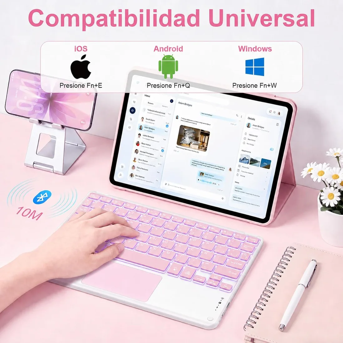 Teclado Bluetooth con Touchpad para iPad,Teclado Español Ñ Luz para Tablets foto 3