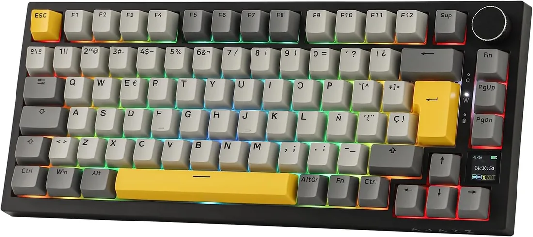 EPOMAKER Ajazz AK820 Pro ISO-ES Teclado Mecánico Inalámbrico con Pantalla | Perilla, Distribución Española, 2.4G/BT/USB, Iluminación RGB, Software Personalizado, Teclado Gaming del 75% para PC/Mac foto 3