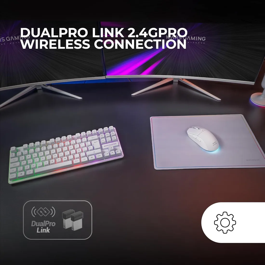Mars Gaming MCPWTKL, Español, Combo Gaming Inalámbrico, Tecnología DualPro Link 2.4GPRO, Teclado TKL FRGB Rainbow + Ratón RGB 3200DPI y Switches HUANO + Alfombrilla Antideslizante 360x260mm, Blanco foto 2
